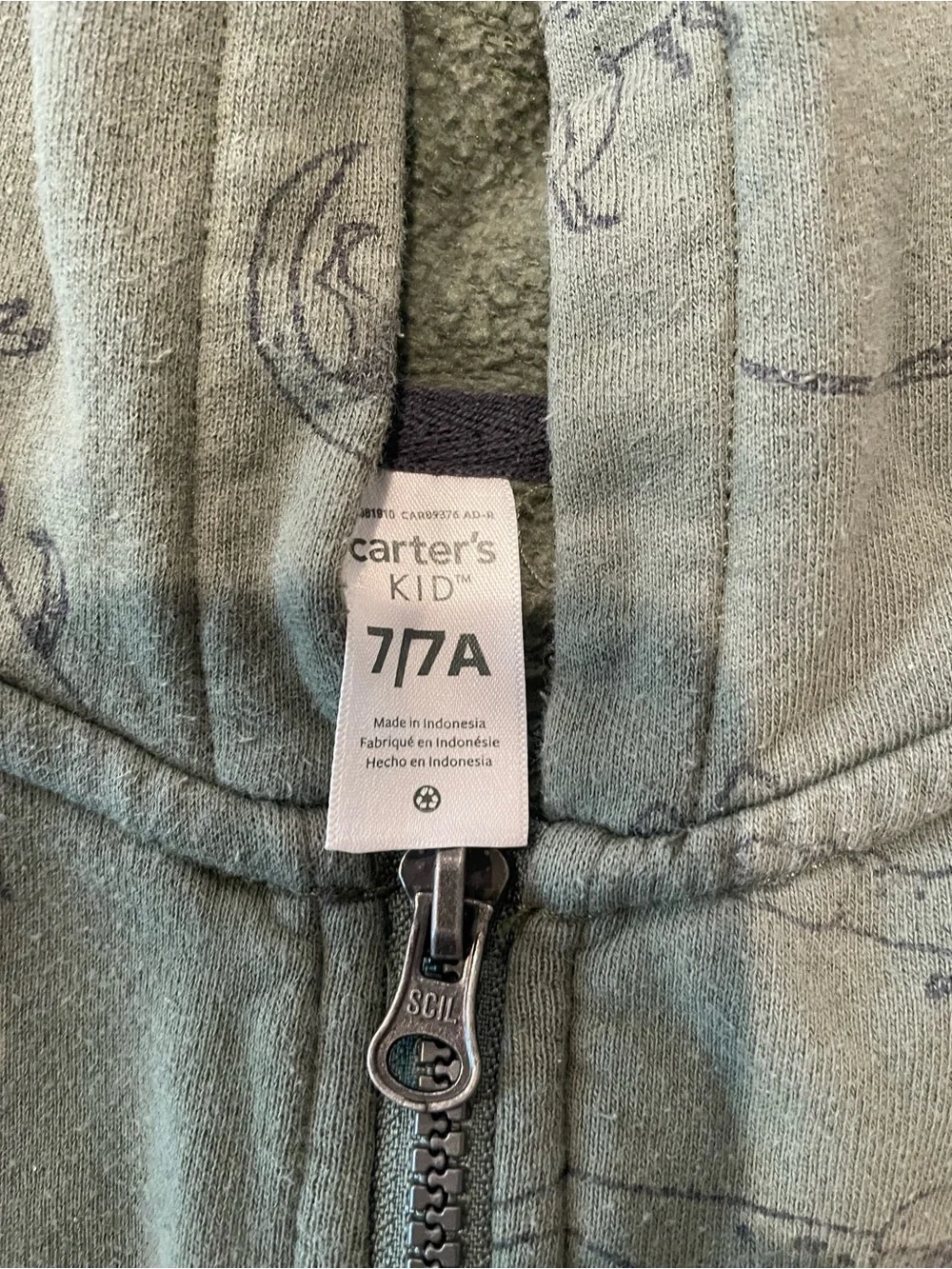 Carter's Green Dino Print Zip Hoodie